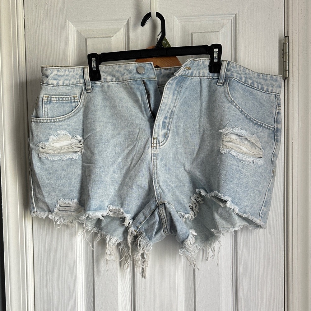 SHEIN Light Blue Ripped Denim Shorts